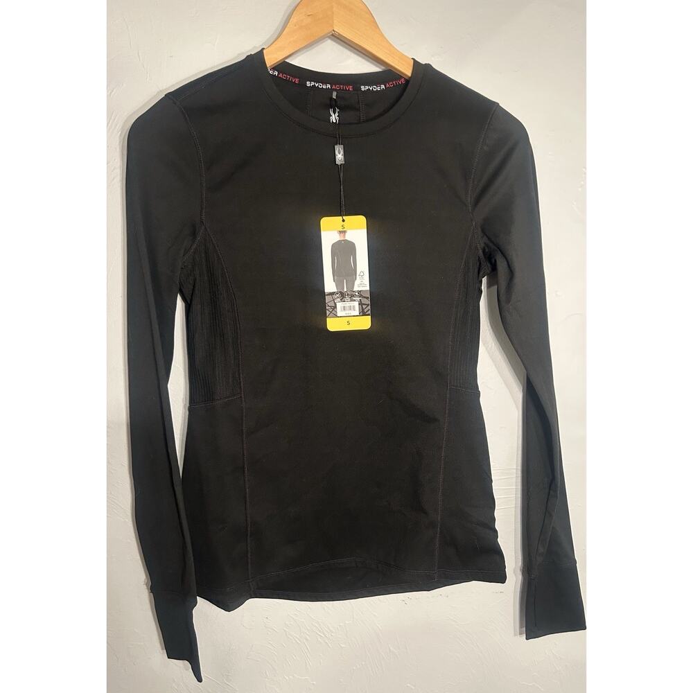 Spyder Active Womens Crewneck Active Top NWT Black, Small Ribbed Side Panels